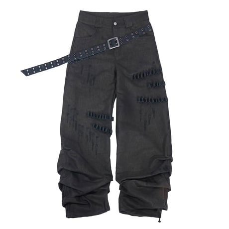EMOTIONAL WORLD / BELTED COMBAT JEANS / BLACK