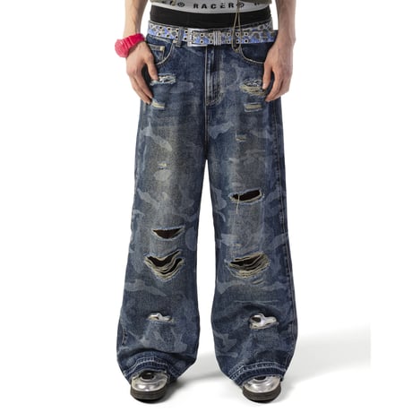 RACER WORLD WIDE / LASER CAMO JEANS / BLUE