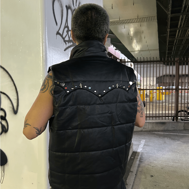 BLOOM YARD / MULTI STUDS V LEATHER VEST / BLACK display picture 1