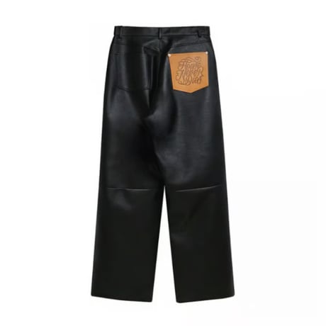 HOUSE NEVER DIES / BACK POCKET LEATHER WIDE PANTS / BLACK