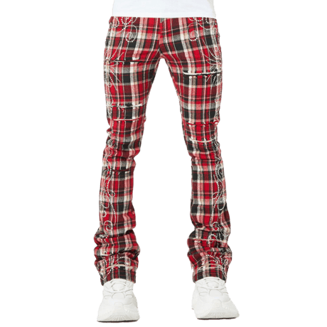 GUAPI / BLOOD RED EMBELLISHED FLANNEL PANT