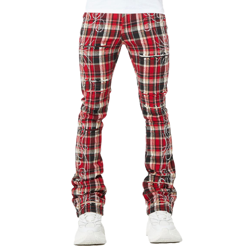 GUAPI / BLOOD RED EMBELLISHED FLANNEL PANT | PLUG