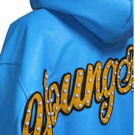 HOUSE NEVER DIES / YOUNGBOY HOODED LEATHER JACKET / BLUE