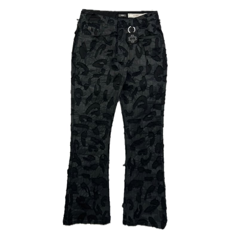 AMICCI / FRANCO CAMO SHREDDED DENIM FLARE JEAN 