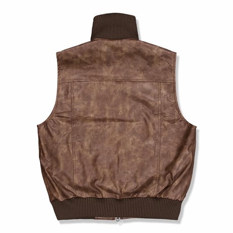 FULL OF SSUN / LEATHER CARGO VEST / BROWN