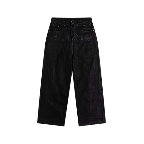 【ラスト1点】Thought We Friends / Lucius Distressed Baggy Denims with Embroidery & Studs / BLACK