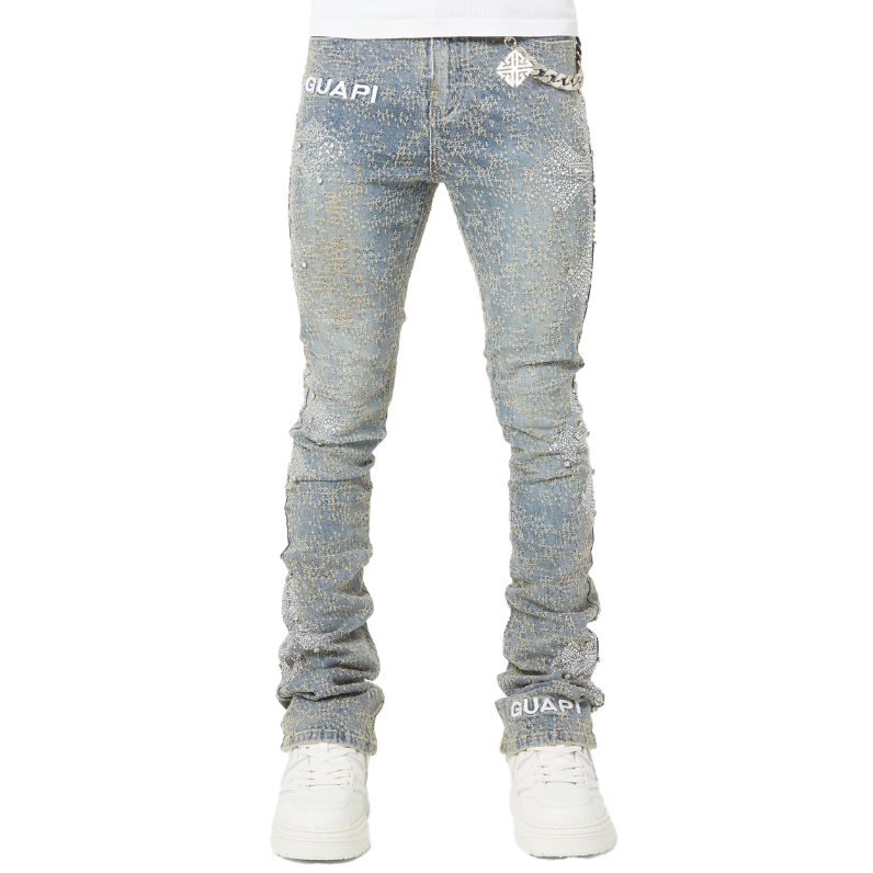 パンツ GUAPI BLACK DISTRESSED CROSS DENIM GUAPI OBSIDIAN BLACK DISTRESSED CROSS DENIM – STACKED SKINNY JEANS