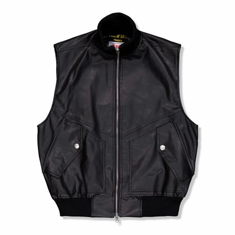 FULL OF SSUN / LEATHER CARGO VEST / BLACK