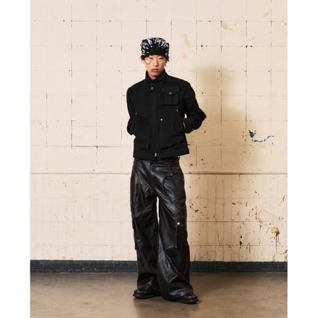 FULL OF SSUN / CIRCLE CARGO WASHING LEATHER PANTS / BLACK