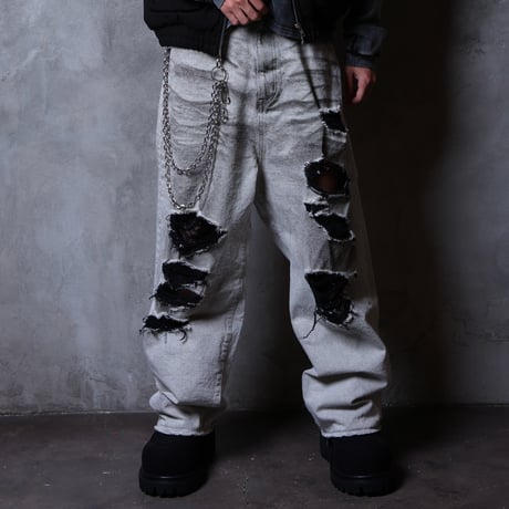 unconscious / NOIR BURN BAGGY DENIM PANTS