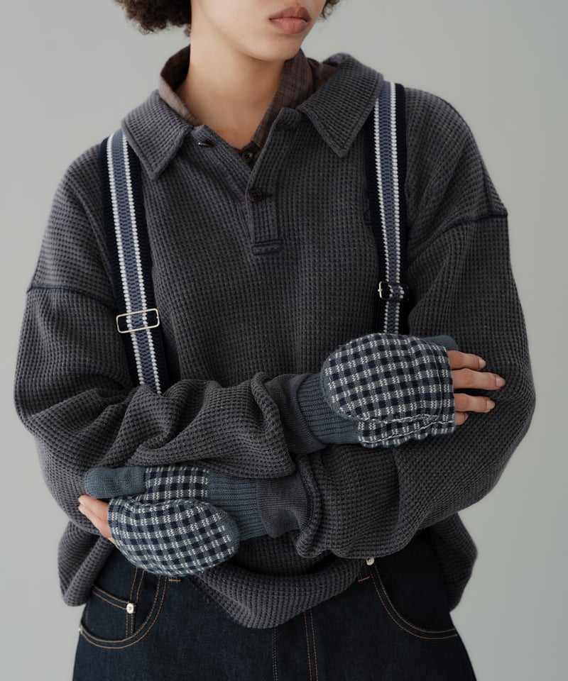 Waffle L/S Polo (Navy) | Diaspora skateboards O
