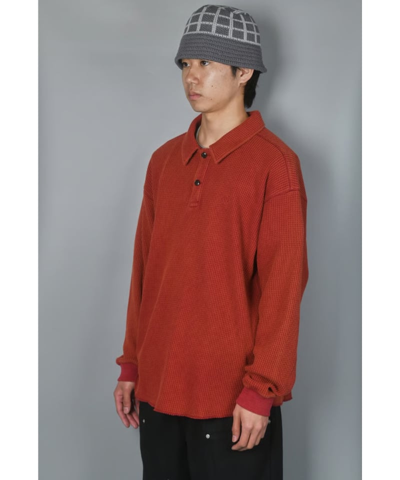 Waffle L/S Polo (Stone) | Diaspora skateboards