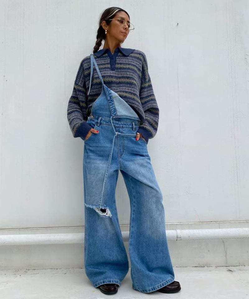 denim salopette「damage wide」#99155 | tablethote