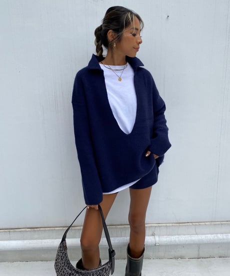 knit set up「plunge neck」#710