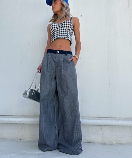 flare tuck pt「denim check」#5727