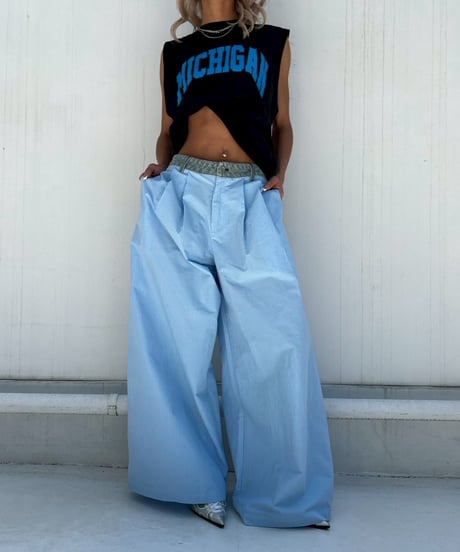 flare tuck pt「denim check」#5727