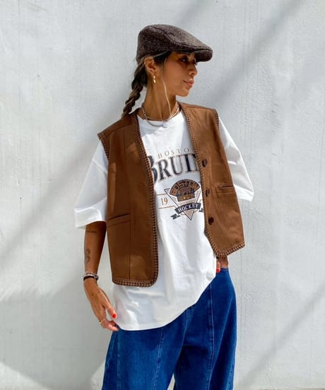fake leather vest「trim」#993659