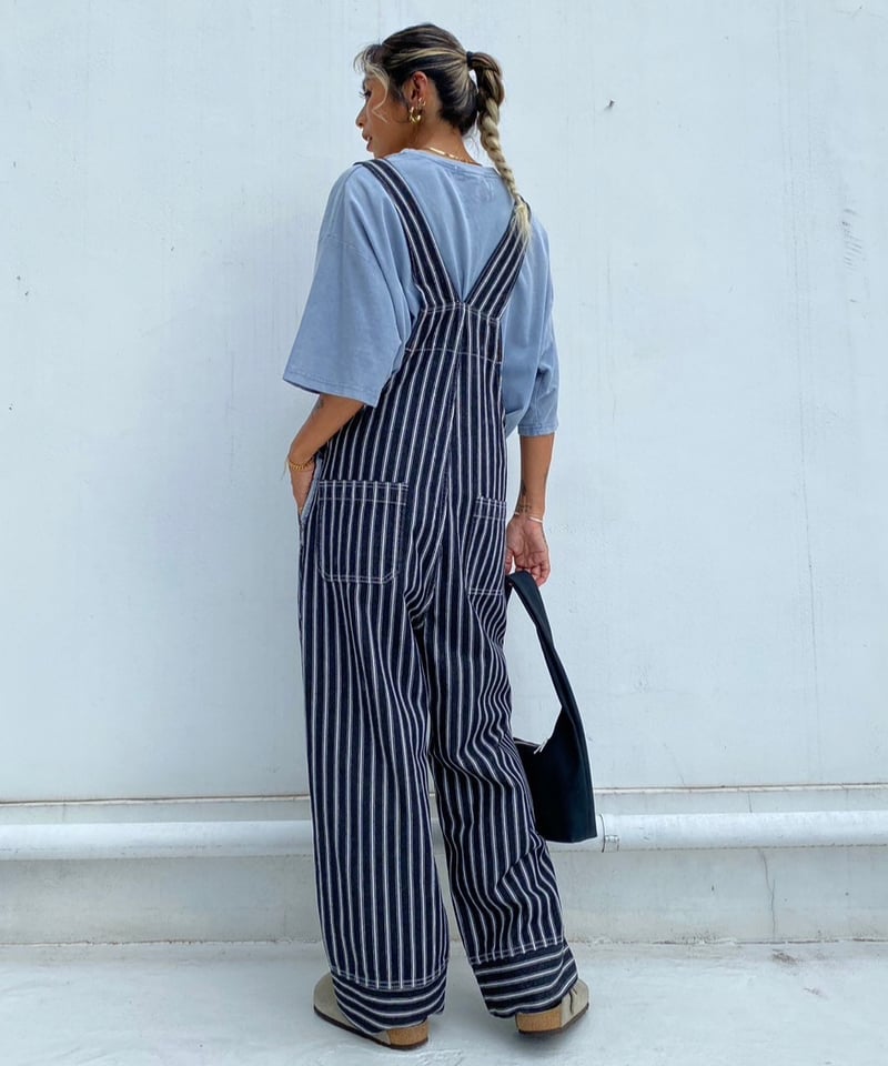 13,800→¥13,600】wide salopette「stripe」#35291 |