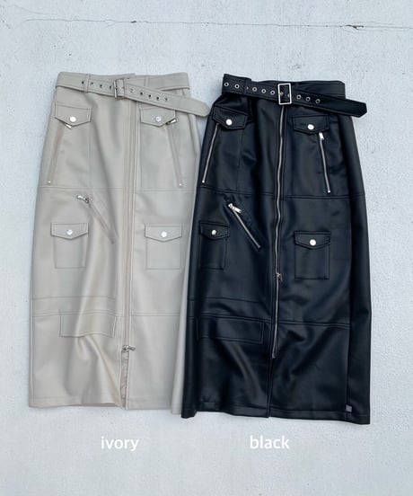 vegan leather sk「zipper & pocket」#23096