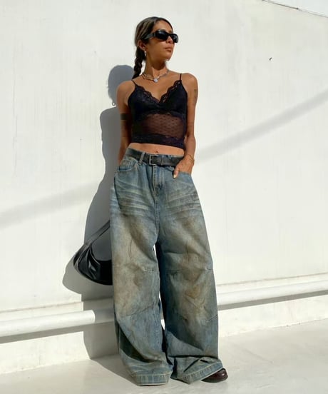 wide denim pt「dirty wash」#589163