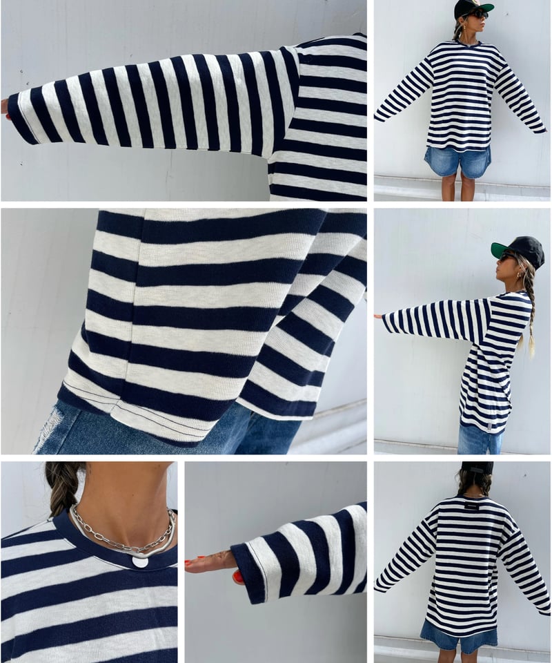 yoused 90s  Harbour border ロング丈 HUG.U スカート ストライプ ロングスカート ボーダー レディース