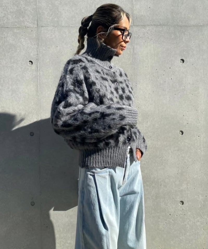 high neck knit cardigan「leopard」#26637 | tablet