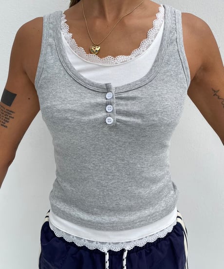 lace tank「button」#68137