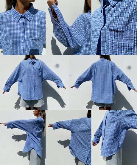 seersucker shirt「crumpled」（シュシュ付）#25102