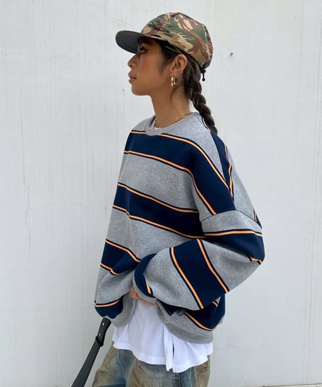 oversized sw「thick border」#28218512（裏起毛）