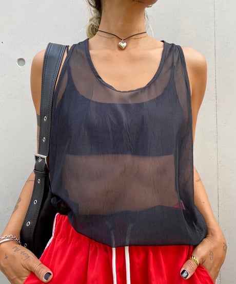 mesh tank top「hem slant」#63459-1