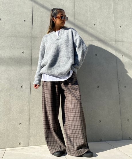 wide pants「over check」#8732