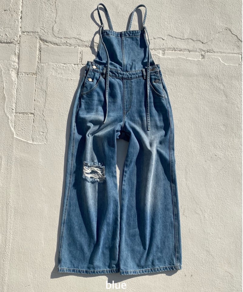 denim salopette「damage wide」#99155 | tablethote