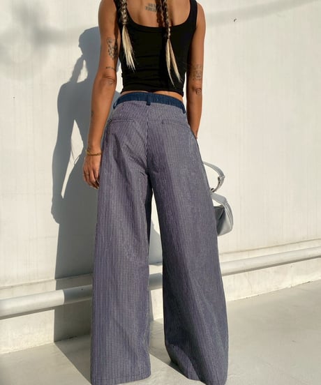 flare tuck pt「denim check」#5727