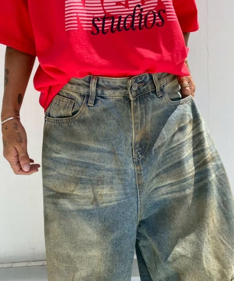 wide denim pt「dirty wash」#589163