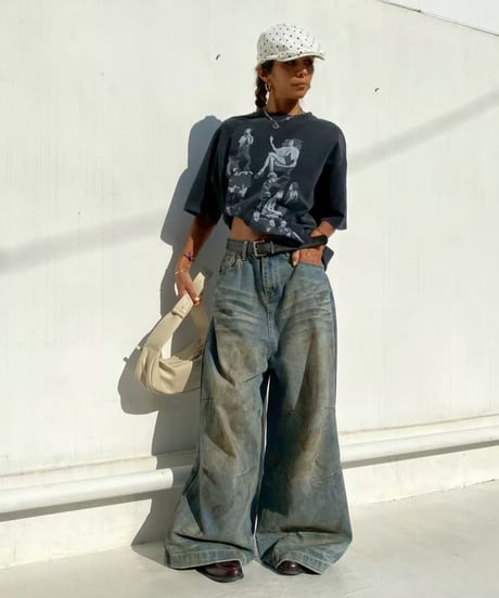 wide denim pt「dirty wash」#589163