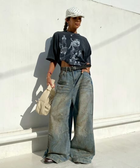 wide denim pt「dirty wash」#589163