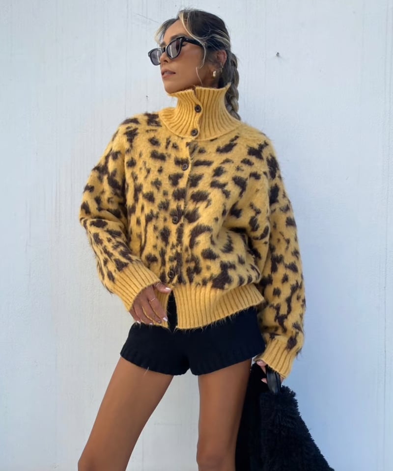 high neck knit cardigan「leopard」#26637 | tablet