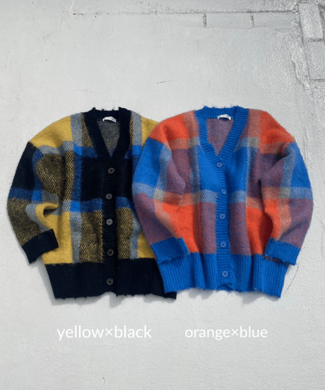wide knit cardigan「check」#1096
