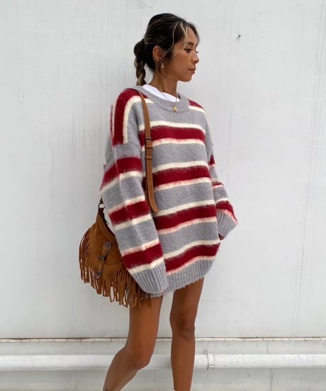 loose knit pullover「border」#8118