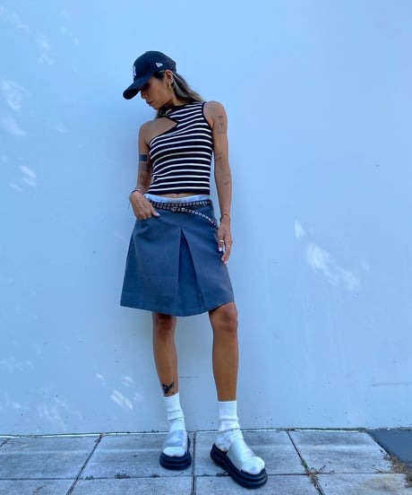box lame sk「pleats」（ベルト付）#25079