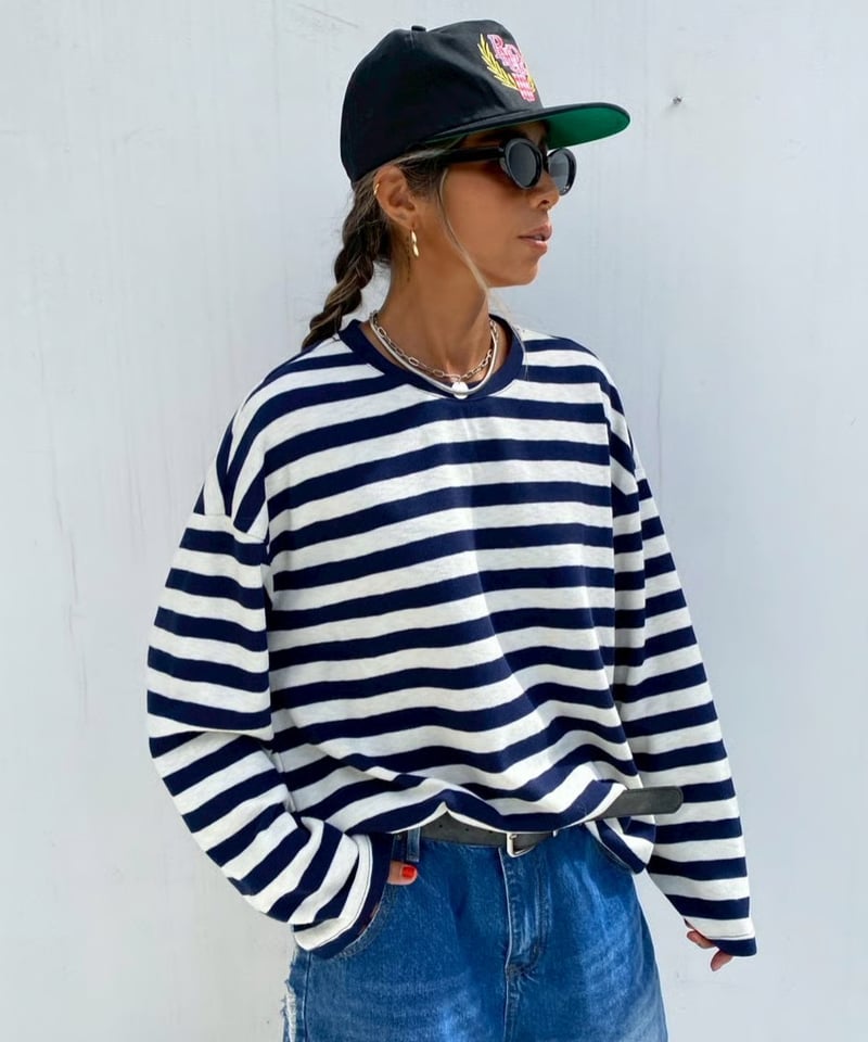 yoused 90s  Harbour border ロング丈 HUG.U スカート ストライプ ロングスカート ボーダー レディース