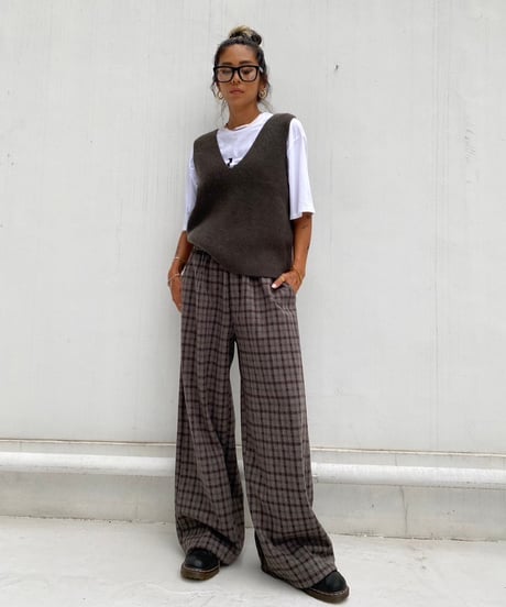 wide pants「over check」#8732