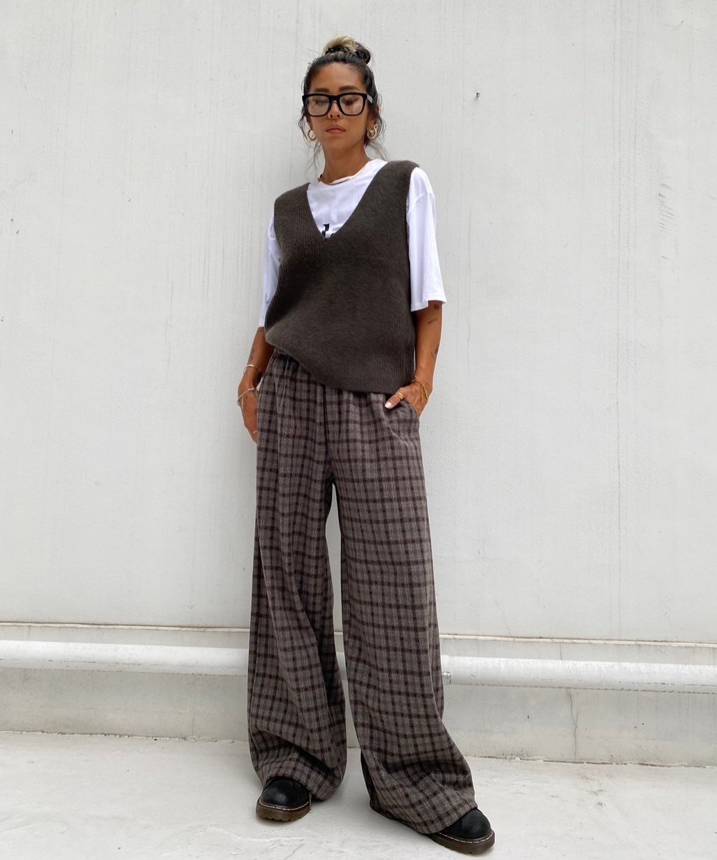 wide pants「over check」#8732 | tablethotel-sūdo
