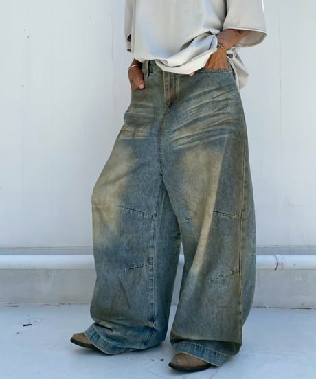 wide denim pt「dirty wash」#589163