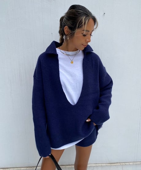 knit set up「plunge neck」#710