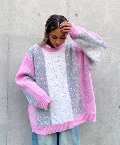 multi color wide knit「shaggy」#8818