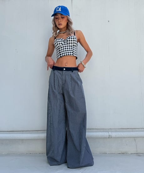 flare tuck pt「denim check」#5727