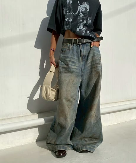 wide denim pt「dirty wash」#589163