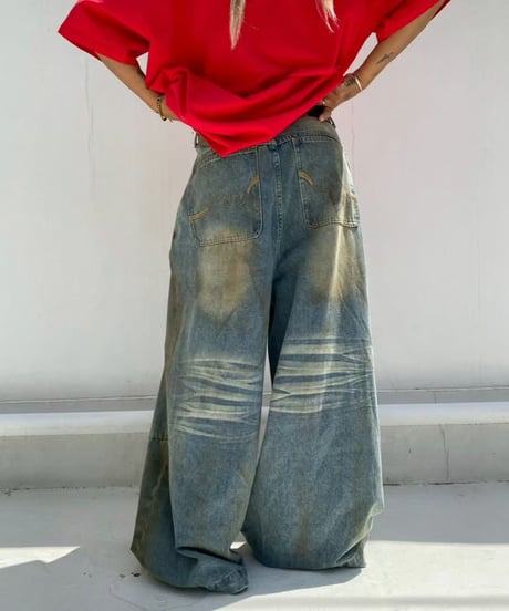 wide denim pt「dirty wash」#589163