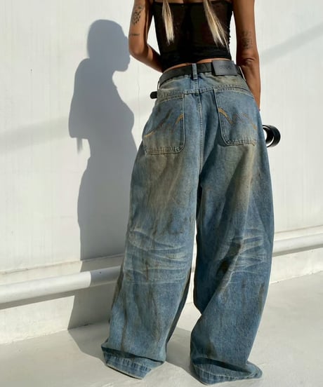 wide denim pt「dirty wash」#589163